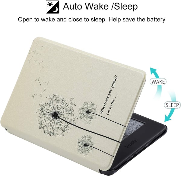 Kindle 10 2019 6 tuuman e-kirjanlukulaitteen suojakuori, beige-värinen voikukkakuvio