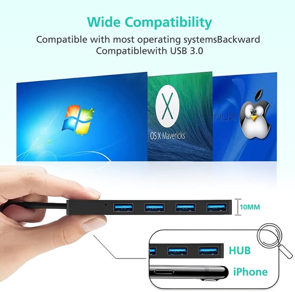 USB HUB 4-PORTS SPLITTER 3.0 BLÅ PORTE TIL PC