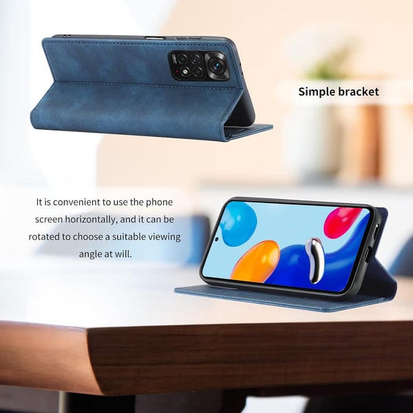 Flip-etui til Xiaomi Redmi Note 11/11S, marineblå, øko-læder, til kort