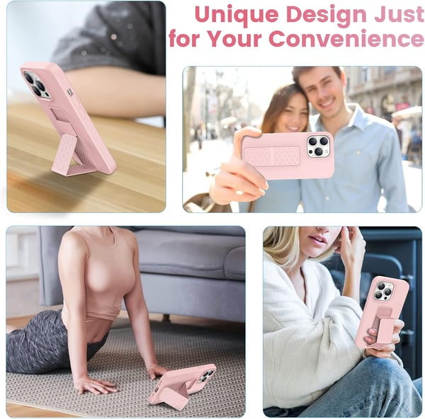 Skal till Apple iPhone 13 Pro rosa starkt skyddande silikonbaksida med handtag