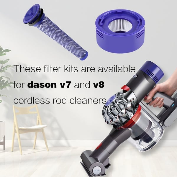 2x Suodatin Dyson V6 V7 V8 -pölynimuriin, esipuhdistus, lopullinen, pestävä, harja