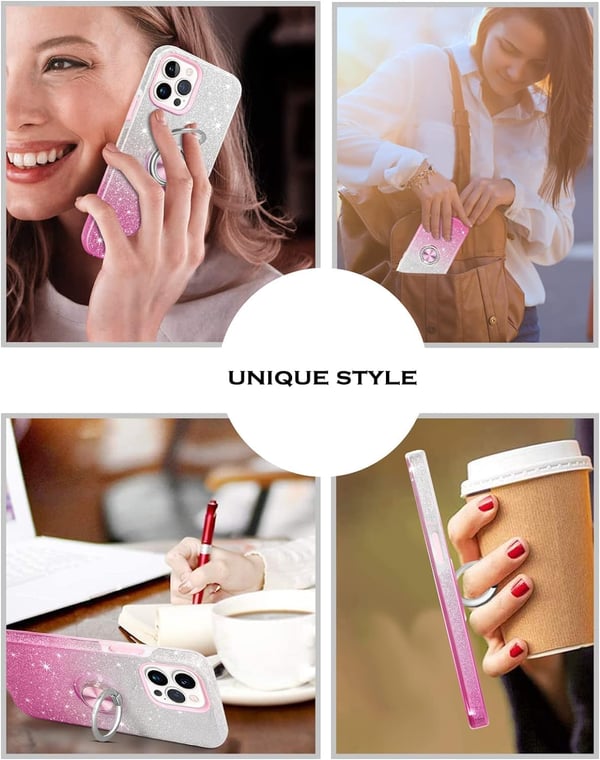 Apple iPhone 13 Pro Skal Rosa Glitter Ombre Ringstativ A2483