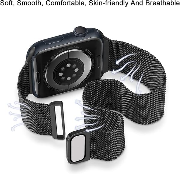 Musta Apple Watch -ranneke 45/44/42 10/9/8/7/6/5/4/3/2/1 + kuori