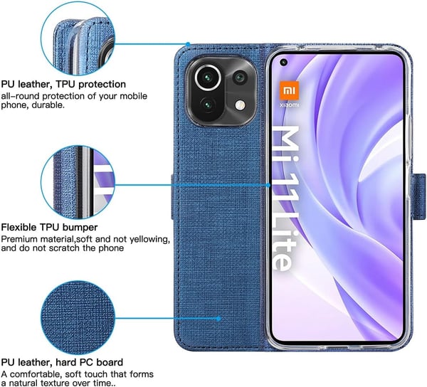 Flip-etui til Xiaomi Mi Lite 4G/5G 6,55" blå stoftekstur