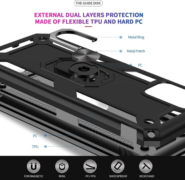 Etui til Samsung Galaxy A03s sort pansret + 2x hærdet glas