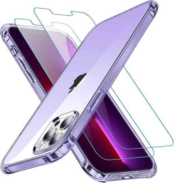 Transparent lila skal för iPhone 13 Pro 6,1" + 2x glas
