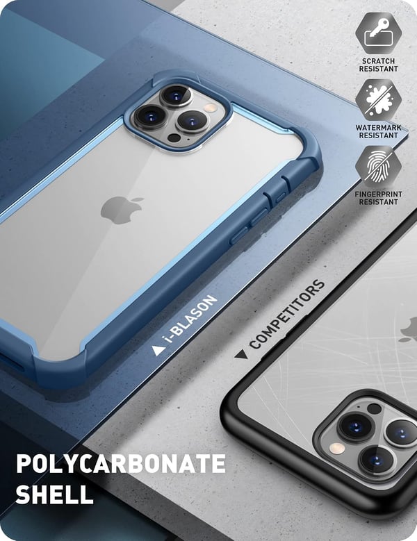 IBlason-skal till iPhone 14 Pro Max, baksida, blå ram, stötfångare, framsida, baksida
