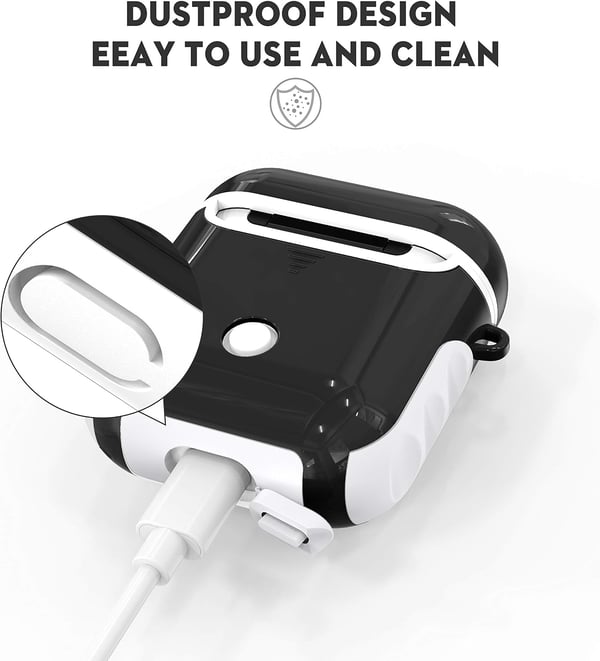 Kova silikonikuori AirPods 1/2:lle, valkoinen ja musta