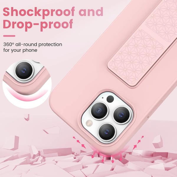 Skal till Apple iPhone 13 Pro rosa starkt skyddande silikonbaksida med handtag