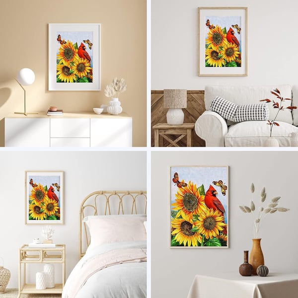 Timanttimaalaus DIY tarrakiinnityksellä auringonkukat 30x40