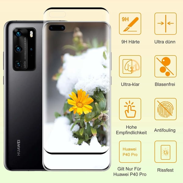 Hærdet glas til Huawei P40 Pro med sort ramme, forstærket beskyttelse, 2 stk.