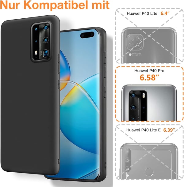 Silikonecover til Huawei P40 Pro, sort ELS-NX9 ELS-N04