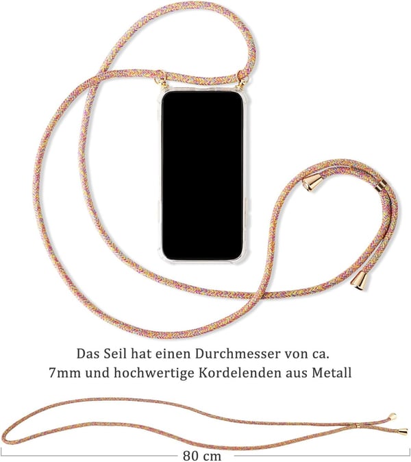 Apple iPhone 13 Pro-skal, genomskinligt och med färgad rem