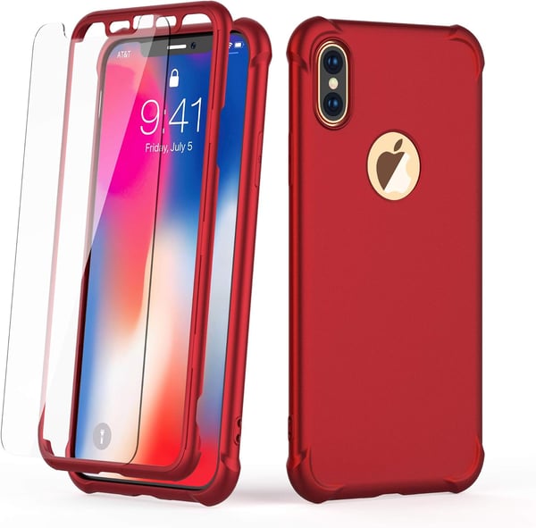 Starkt glasfodral för iPhone XS Max 6,5" rött