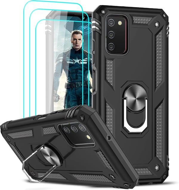 Etui til Samsung Galaxy A03s sort pansret + 2x hærdet glas