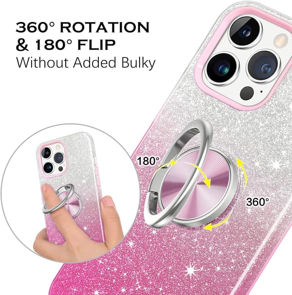 Apple iPhone 13 Pro Skal Rosa Glitter Ombre Ringstativ A2483