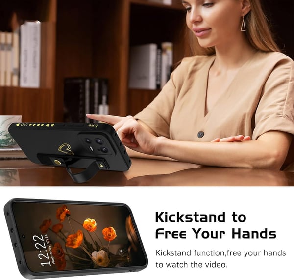 Bagcover til Xiaomi 13 5G sort guld holdbart med stativ