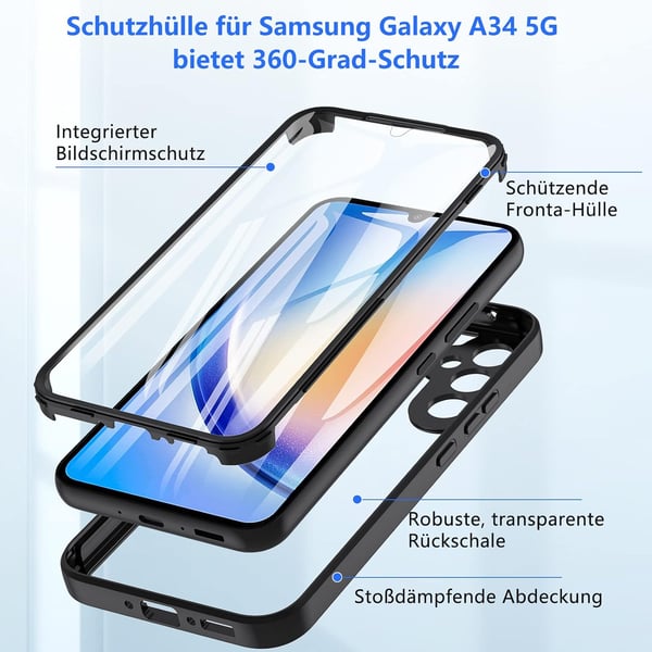 Stötfångarskal till Samsung Galaxy A34 svart ram 360° skydd SM-A346B