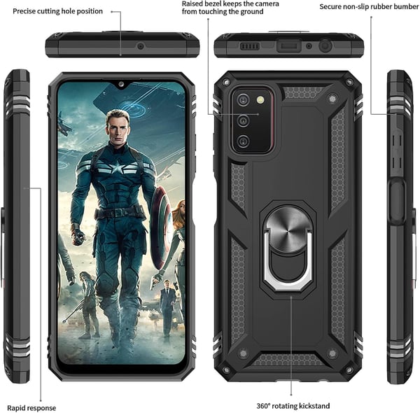 Etui til Samsung Galaxy A03s sort pansret + 2x hærdet glas