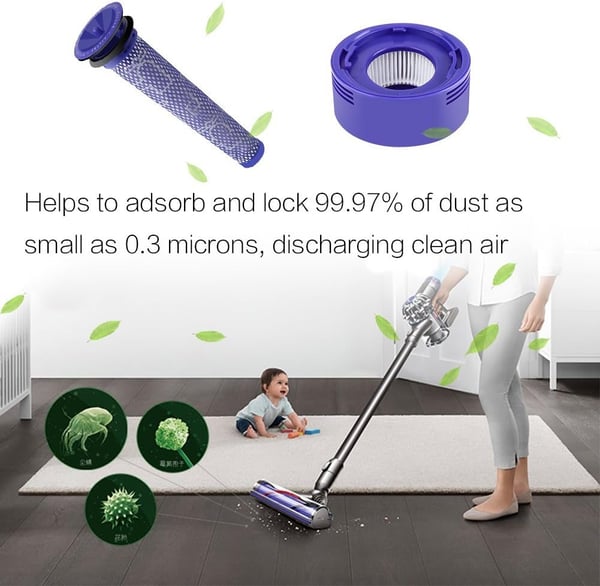 2x Suodatin Dyson V6 V7 V8 -pölynimuriin, esipuhdistus, lopullinen, pestävä, harja
