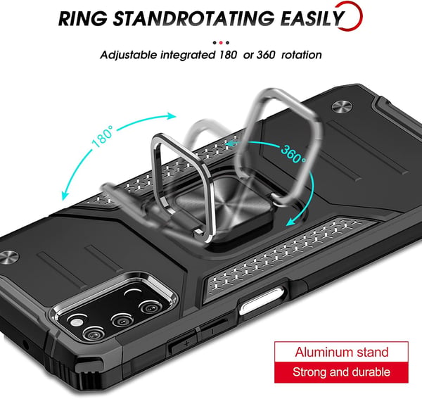 Pansret cover med ring til Samsung Galaxy A03s sort og 2x hærdet glas