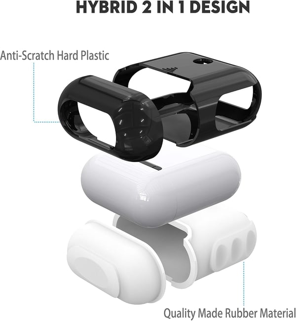 Kova silikonikuori AirPods 1/2:lle, valkoinen ja musta