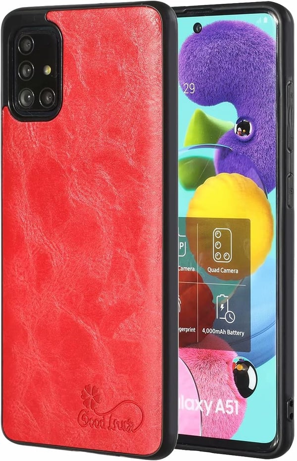 Etui til Samsung Galaxy A72 SM-A725F rødt øko-læder hærdet glas