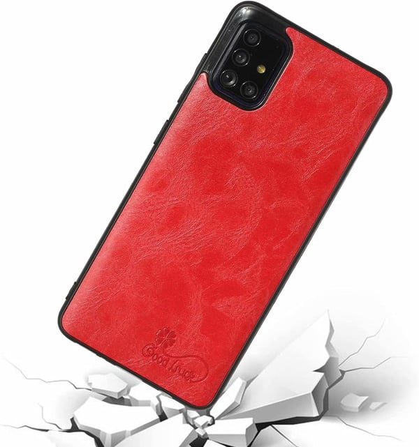 Etui til Samsung Galaxy A72 SM-A725F rødt øko-læder hærdet glas