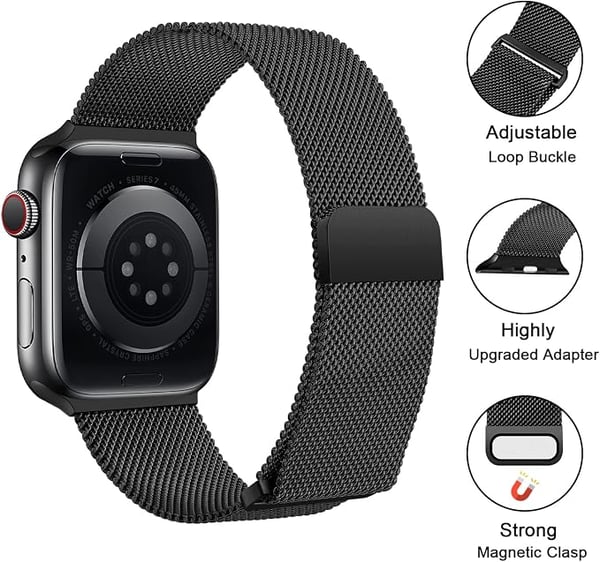 Musta Apple Watch -ranneke 45/44/42 10/9/8/7/6/5/4/3/2/1 + kuori