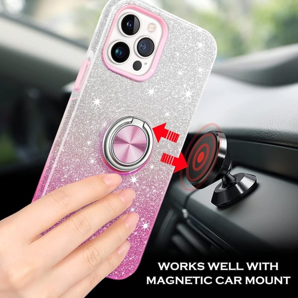 Apple iPhone 13 Pro Skal Rosa Glitter Ombre Ringstativ A2483