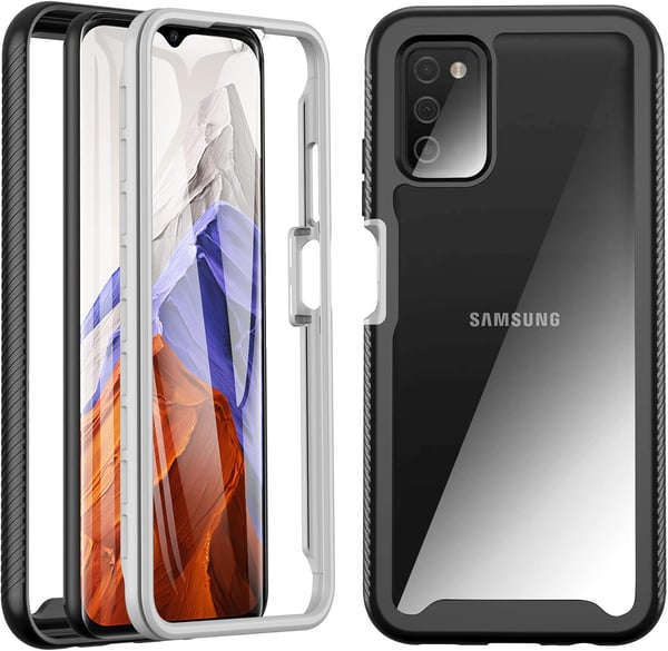 Sort cover til Samsung Galaxy A03s med glasskærmbeskytter