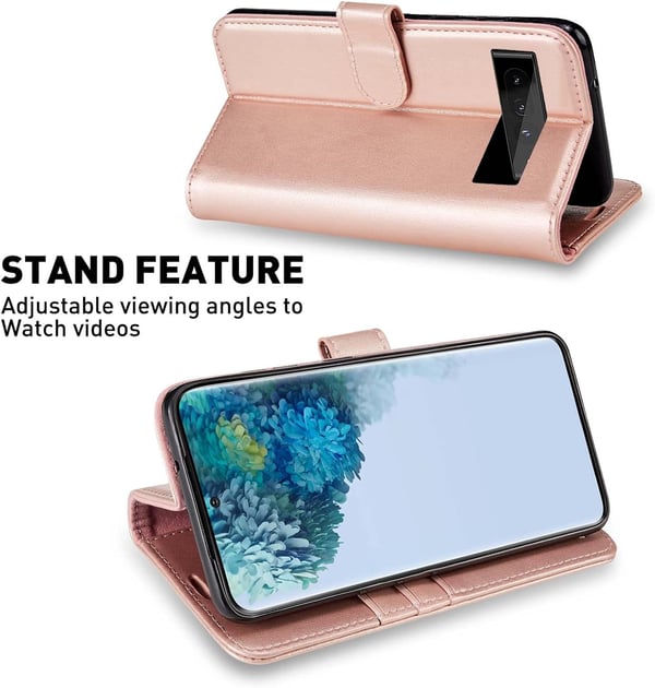 Flip-etui til Google Pixel 7 Pro i lyserødt miljøvenligt læder med beskyttelsesfilm