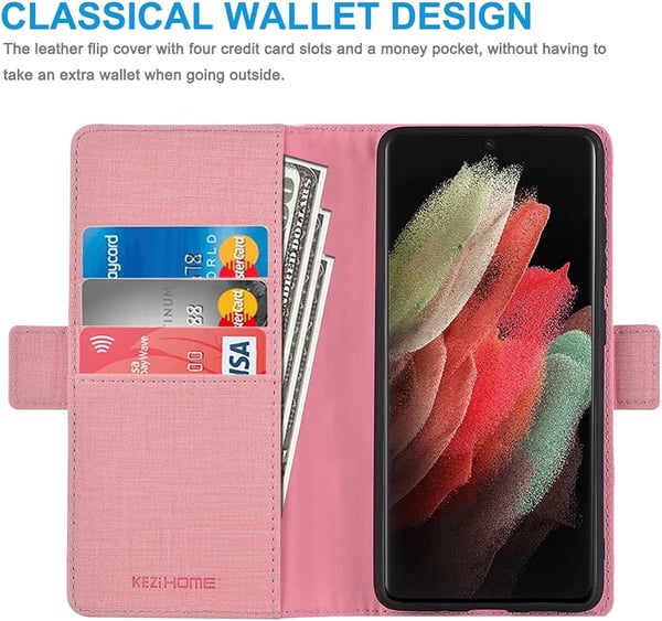 Samsung Galaxy S21 Ultra Pinkki Harmaa Kangas Läppäkotelo SM-G998