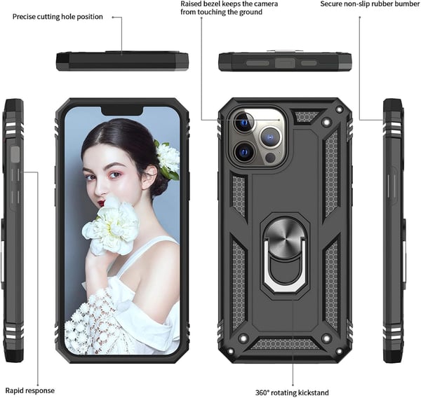 Armerat bakskal till Apple iPhone 13 Pro svart + 2x härdat glas