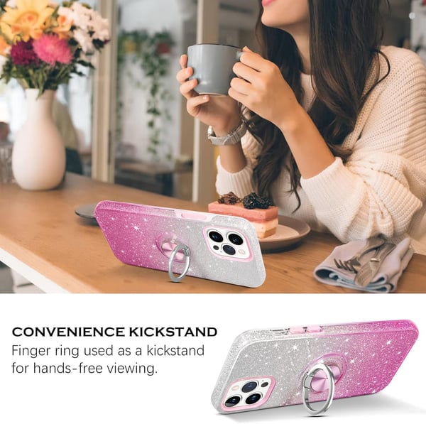Apple iPhone 13 Pro Skal Rosa Glitter Ombre Ringstativ A2483