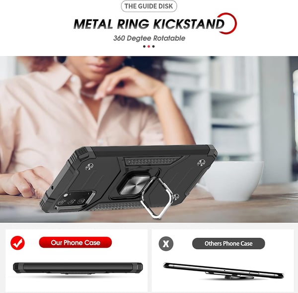 Pansret cover med ring til Samsung Galaxy A03s sort og 2x hærdet glas