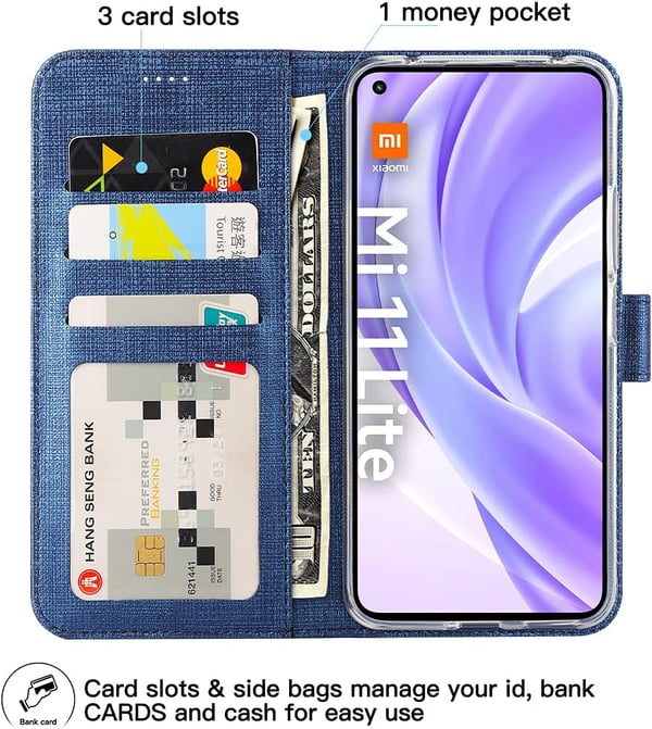 Flip-etui til Xiaomi Mi Lite 4G/5G 6,55" blå stoftekstur