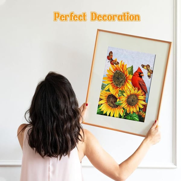 Timanttimaalaus DIY tarrakiinnityksellä auringonkukat 30x40