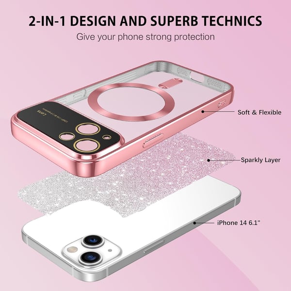 Fodral till Apple iPhone 14 6,1" silikon med transparent baksida och glitterinlägg