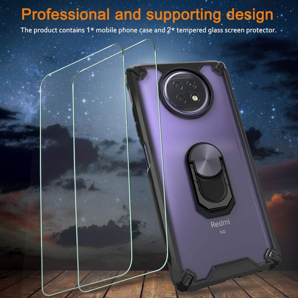 Etui til Xiaomi Redmi Note 9T med gennemsigtig bagside, forstærket ramme + 2x glas