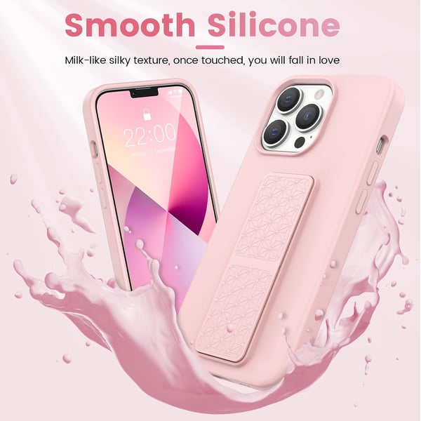 Skal till Apple iPhone 13 Pro rosa starkt skyddande silikonbaksida med handtag