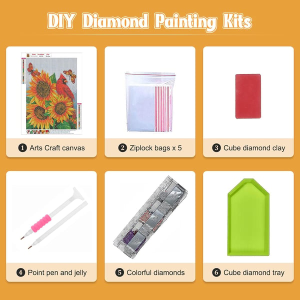 Timanttimaalaus DIY tarrakiinnityksellä auringonkukat 30x40