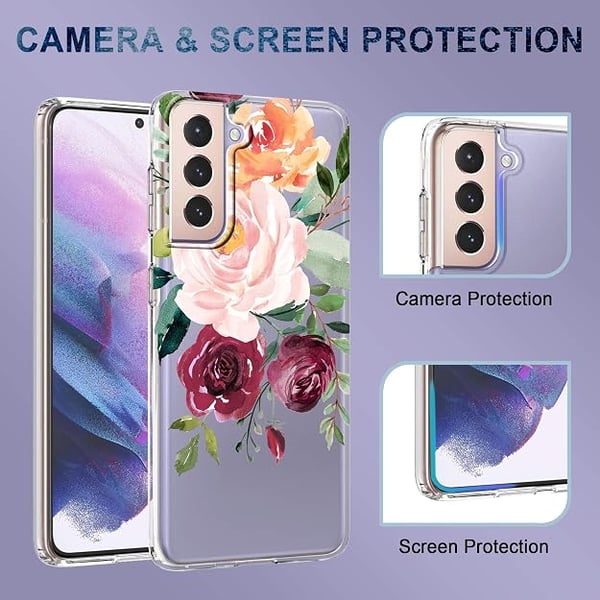 Silikonikuori Samsung Galaxy S21 -puhelimelle vesivärimaalatuilla kukilla