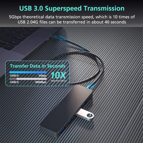 USB HUB 4-PORTS SPLITTER 3.0 BLÅ PORTE TIL PC