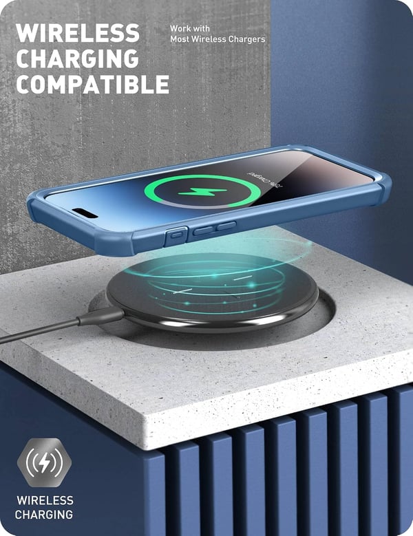 IBlason-skal till iPhone 14 Pro Max, baksida, blå ram, stötfångare, framsida, baksida