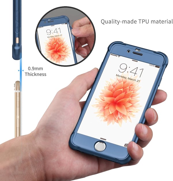 Marinblått fodral för iPhone 6/6S 4,7" 2x härdat glas