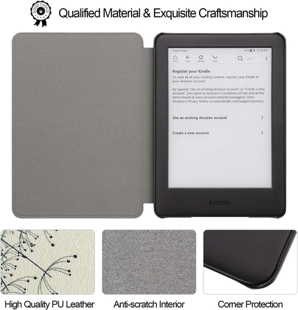 Kindle 10 2019 6 tuuman e-kirjanlukulaitteen suojakuori, beige-värinen voikukkakuvio