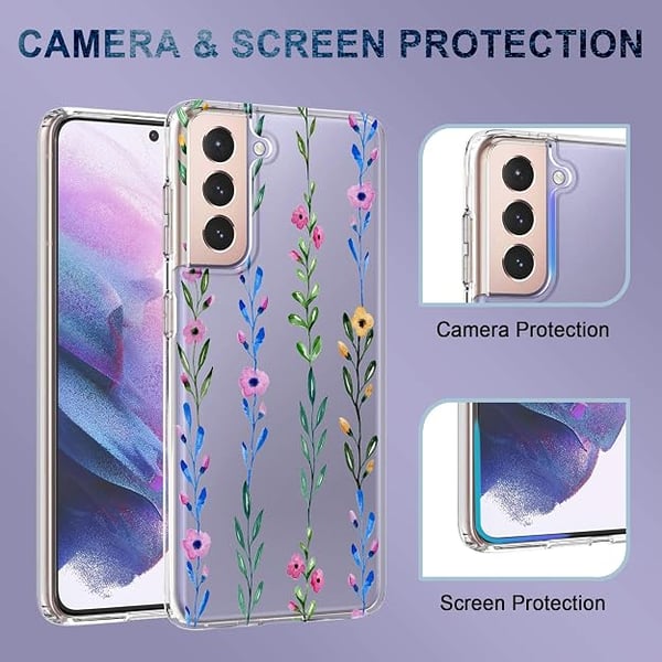 Silikonikuori Samsung Galaxy S21+:lle, läpinäkyvä ja värikkäillä kukilla