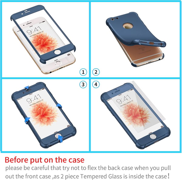 Marinblått fodral för iPhone 6/6S 4,7" 2x härdat glas