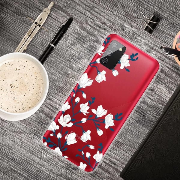 Skal till Samsung Galaxy A02s med genomskinlig silikon och vita blommor